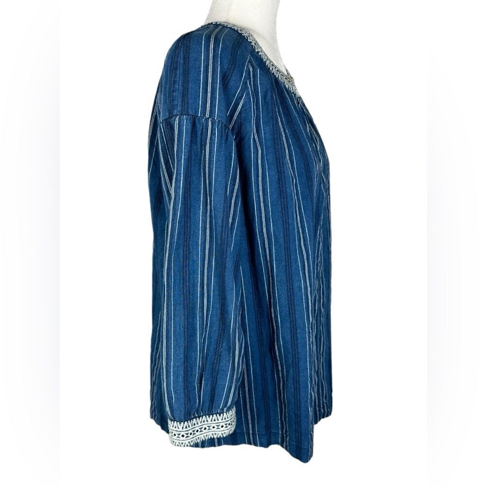 Massimo Dutti Blue Chambray Striped Embroidered Blouse Top - Picture 2 of 5